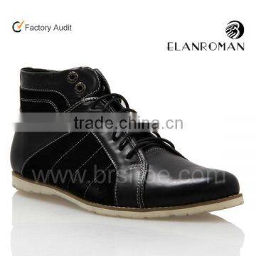 Top sale soft high cut genuine cow leather black ankle sneakers