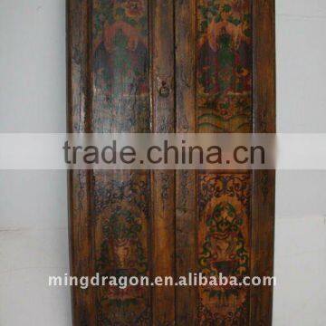 Old Chinese Antique Tibet Elm Hand Painted Doors