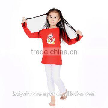 2015 baby girls snowman applique solid red top and white pants set,christmas outfits for kids