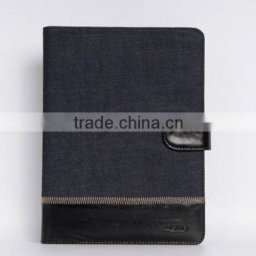 Blue jean + genuine leather flip cover case for 10 inch tablet