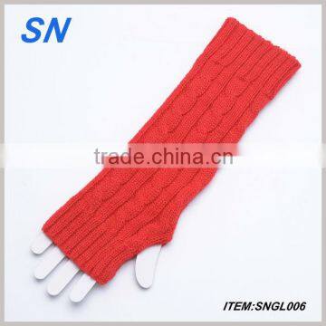 Winter red knit long lady's fingerless cashmere gloves