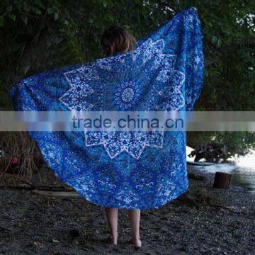 Indian Handmade Blue Star Mandala Beach Throw Cotton Tapestry Wall Hanging Decorative Table Cover