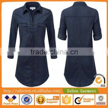 2015 Autumn Women 100 cotton Top Denim Shirt Dress Wholesale For Women