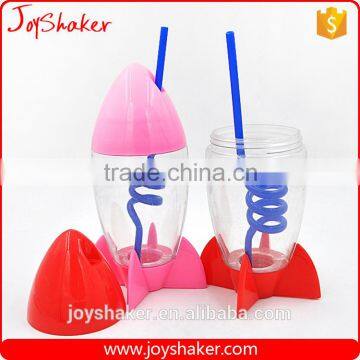 New Design Plastic Joyshaker Cup Free Sample 300ml, BPA Free Sipper Rocket Water Cup For Kids