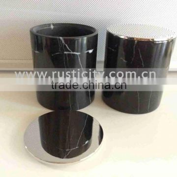 Black Marquina Large Candle Vessel, Large Marble Candle Jars