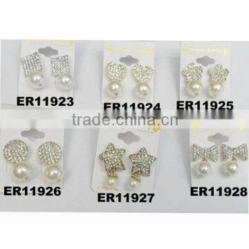 wholesale girls rhinestone pearl stud earrings