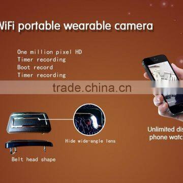 newest HD 1080P WIFI leather video belt hidden camera with android and IOS APP,wireless belt mini camera rechagre battery