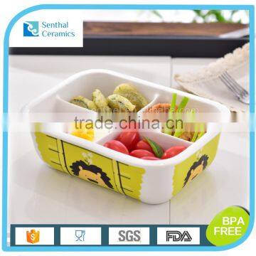 Ceramic food container,4 Compartments lunch food storage container,rectangle ceramic bento box