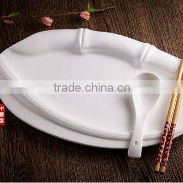 Ceramic bamboo style white oval plate dish for restaurant hotel home