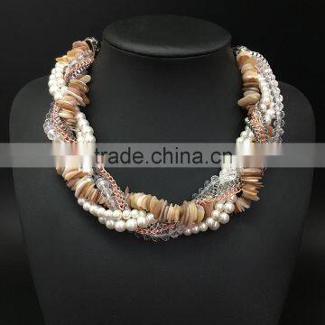 European And American Big Crystal Shell Multilayer Woven Exaggerated Pendant Necklace