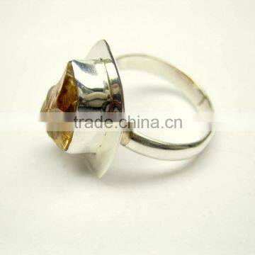 Citrine Raw Natural Gemstones Ring, Rough Gemstone Adjustable Rings, 925 Solid Sterling Silver Jewelry