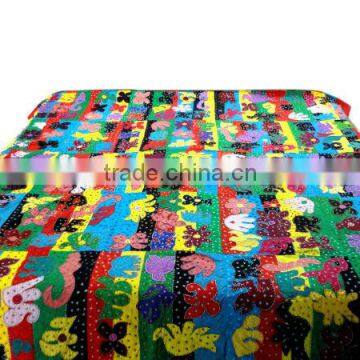 RTHBC-1 Patchwork Designer elephant birds fish flower handmade kantha stitching queen size bed covers manufacturers and supplier