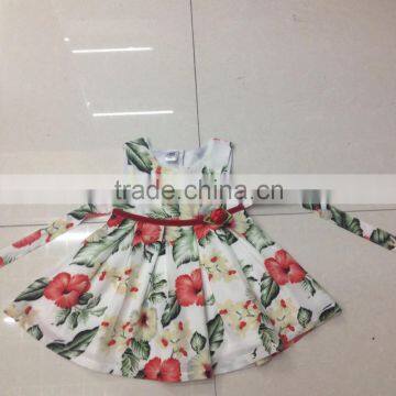 New Arrival Girl Floral Dress Cute Baby Dress With Belt Cotton Sleeveless Holiday Girl Dress