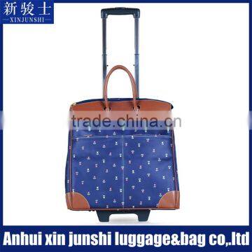 Printed Cotton Fabric Blue Travel Waterproof Short Trip Trolley Bag Cotton Bag With Wheel