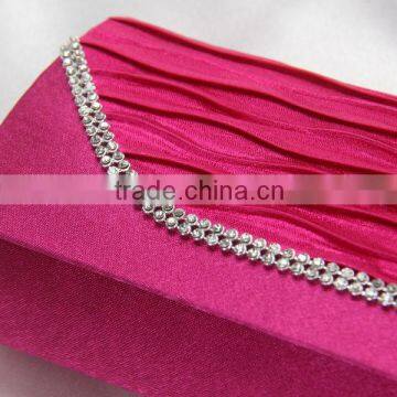 Ladies Simple Style Rhinestone Handbag Ruffled Party Satin Bag photo-3