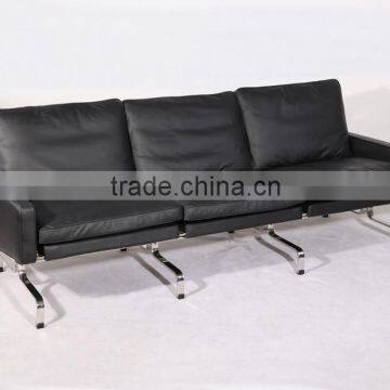 3 seater black leather sofa PK31