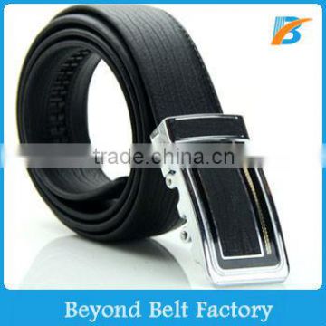 Beyond Men's Black Embossed Leather Automatic Buckle Official Dress Ratchet Belt