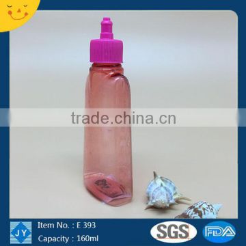 150ml 5oz transparent red flat plastic bottle for cosmetics use with caps