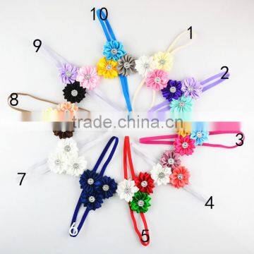 Wholesale handmade Top Baby satin fabric Flower Headband, NEW satin ribbon flower Baby Hair bands, plastic crystal star flower