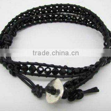 fashion handmade black beaded knitted bracelet