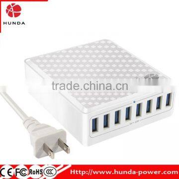 New design 8 Port 12A 60W Smart Multiple Mobile Tablet Charger Power Adapter with UK US EU AU JP plug-White