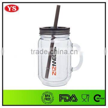 Bpa Free Double Wall Wholesale 20oz Plastic Mason Jar Mug With Metal Lid and Straw photo-5