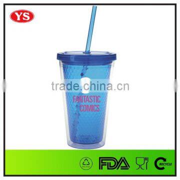 16oz Bpa Free Double Wall Plastic Diamond Mug With Lid and Straw