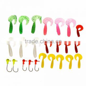 19 Soft Fishing Lures Worm Baits 5 Lead Jig Head Hooks Combination Set Tackle photo-5