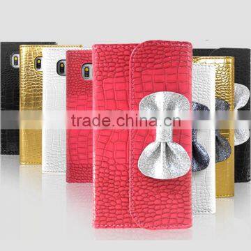 Luxury Crocodile Leather Vein Butterfly Knot Case for S4 S5 S6