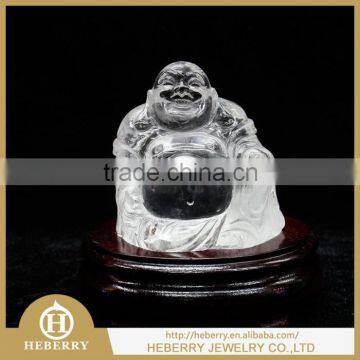 high quality clear quartz crystal laughing buddha sculpture good for home decoration