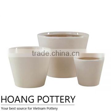 Vietnam Indoor Pottery Planter - Cream Contemporary Flower Pot Decor