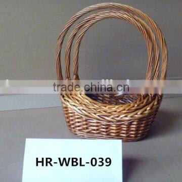 3 sets oval shape willow storage basket with handle