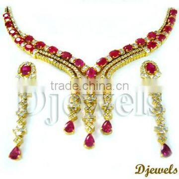 Ruby Diamond Necklace Sets, Bridal Necklace Sets, Diamond Jewelry