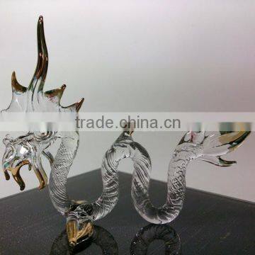 Crystal Dragon Hand Blown Clear Glass Art Gold Trim Figurines Home Decor / Fancy Collection / Gift