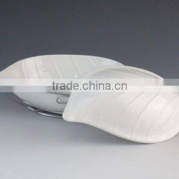 2016 Fancy Leaf-Shaped Design White Ceramic Type Tureen With Metal Stand photo-2