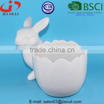 BSCI Audit Factory White Ceramic Easter Bunny Rabbit Planter, Animal Flower Planters photo-4