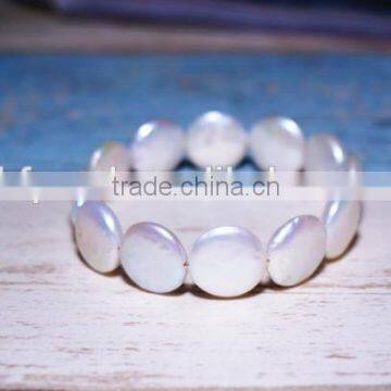13-14mm White Coin Shape Freshwater Pearl Bracelet photo-5