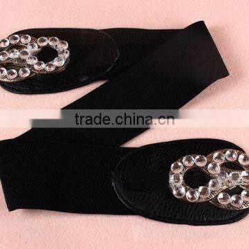Fashion Rhinestone Paved S Flower Pattern Alloy Buckle Elastic Sex Women Lady Waist Belt photo-4