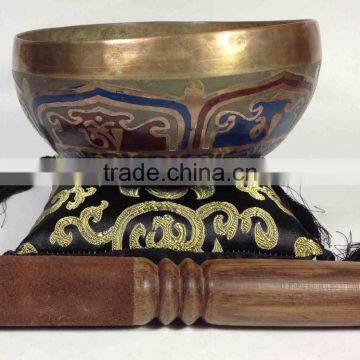 High Quality Handmade in Nepal Meditation Monastery Color Painted Mantra Carved Singing Bowl photo-2