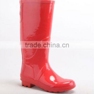 over the knee back lace-up red rubber rain boots for women