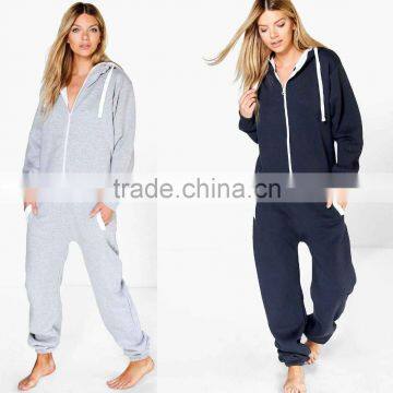 slim fit onesie Jumpsuits Contrast Pocket And Tie Zip Up sports Hooded adult onesie Wholesale