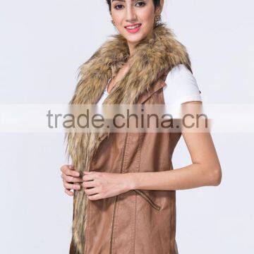 New Fashion Wholesale Clothing Manufacturers Women PU Gilet With Fur Collar photo-4