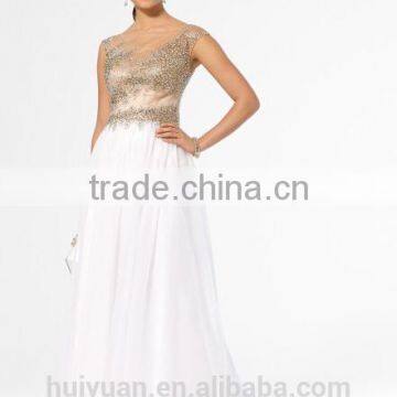 gold white combine beaded halter full length chiffon party wear