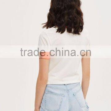 MGOO Custom Slim Fit Women's T Shirt With Contrast Binding Screen Print Rose Pattern T-shirt Wholesale China photo-4