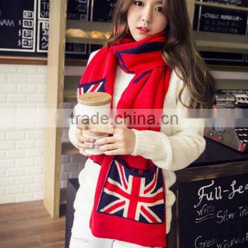 wholesale girls ladies UK flag knitted winter scarf with pockets