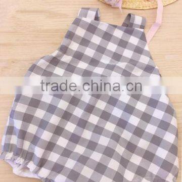 Soft Cotton Unisex Romper Newborn Grey Gingham Pattern Infant Baby Romper photo-3