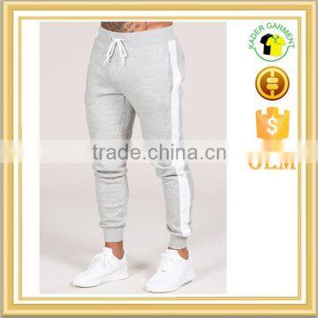 Cotton spandex gym tracksuit wholesale jogger pants with contrast white piping to slide seams