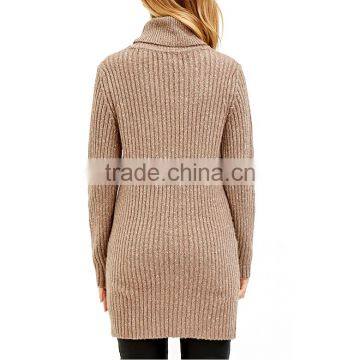 Factory Price Elegant Rib Knit Dressy Long Sleeve High Neck Long Tunic Tops photo-3