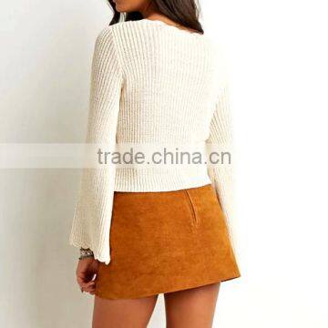 Fashionable Design Acrylic Long Flare Sleeve Wide o Neck Women Pullover Sweaters photo-3