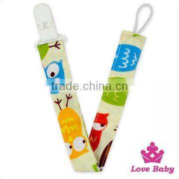 Wholesale OEM Service Cheap Both Side Pattern Printed Cotton Baby Feeding Holder Pacifier Cilps